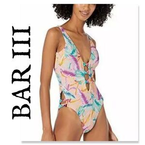 NWT Bar 3 Women's Copcabana Printed Twist Front One Piece Swimsuit